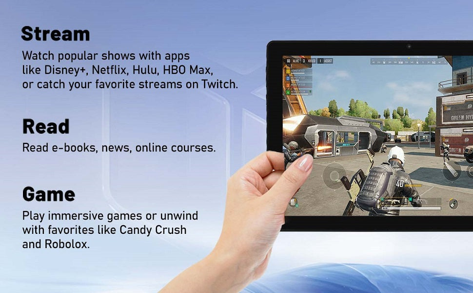 10.1 Inch Android 14 Tablet 8GB RAM+64GB ROM FHD IPS 8MP+5MP 5000mAh GMS Certification Widevine L1 Facciale ID OTG 5G+2.4G WiFi6