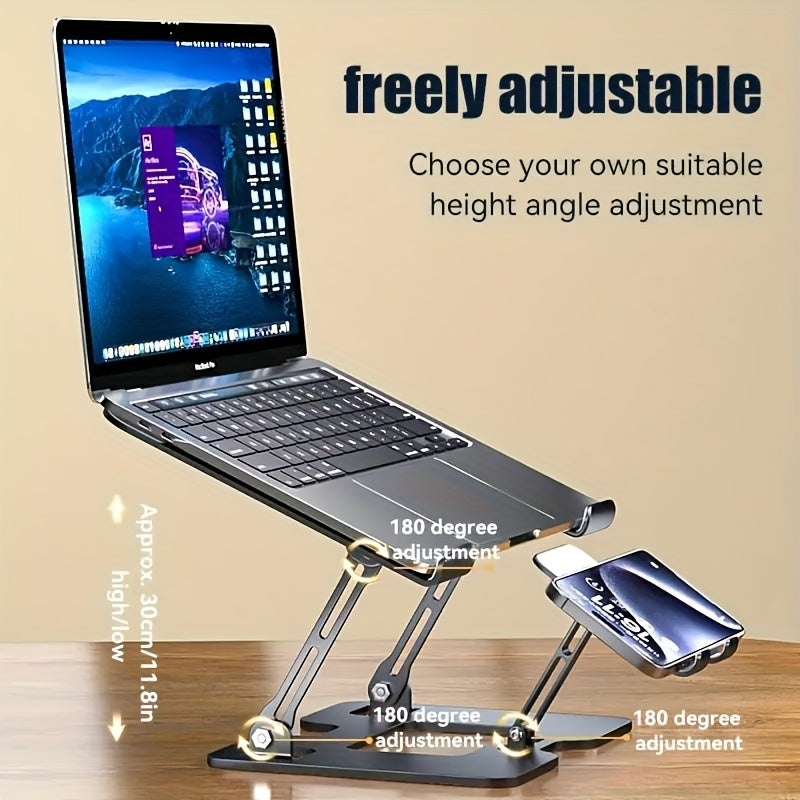 2 In 1 Laptop Stand, With Phone Holder, Adjustable Steel Laptop Stand For Desk, Ergonomic Foldable Portable Desktop Laptoprise