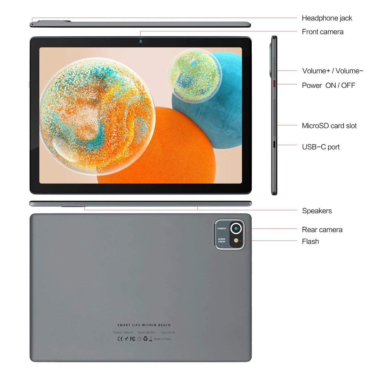 2025 NEW MB1001 Tablets 10.1" 1080P HD Display 2MP+5MP Camera 6GB RAM 64GB ROM 128GB Expandable 5000mAh Battery Android13 Pad PC