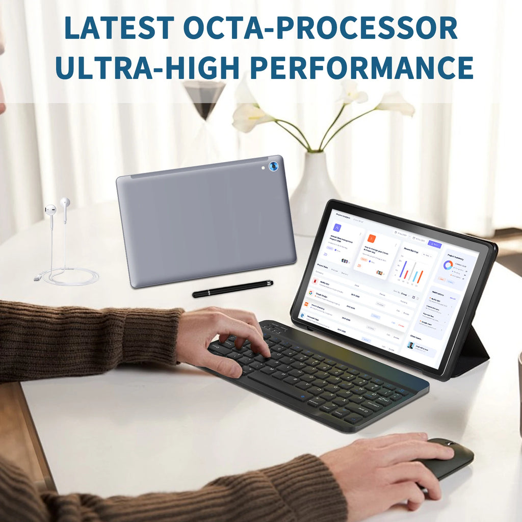 10 Inch Tablet Android 14 16GB RAM 128GB ROM 1TB Expand Octa-Core Widevine L1 With Stylus Keyboard Mouse for Work, Leran