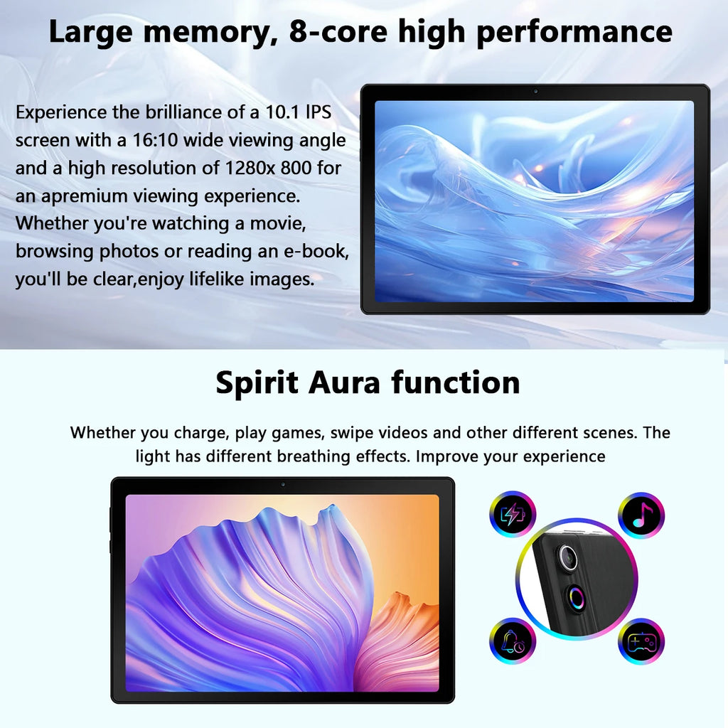 10.1 Inch Android 14 Tablet 12GB RAM 64GB ROM Face Unlock IPS HD Screen with Protective Case Stylus Keyboard Mouse Headphones