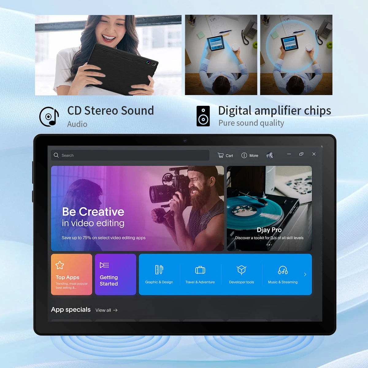 10.1 Inch Android 14 Tablet 12GB RAM 64GB ROM Face Unlock IPS HD Screen with Protective Case Stylus Keyboard Mouse Headphones