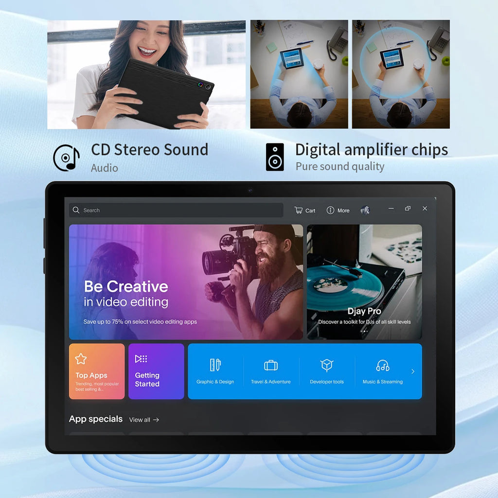 10.1 Inch Android 14 Tablet 12GB RAM 64GB ROM Face Unlock IPS HD Screen with Protective Case Stylus Keyboard Mouse Headphones