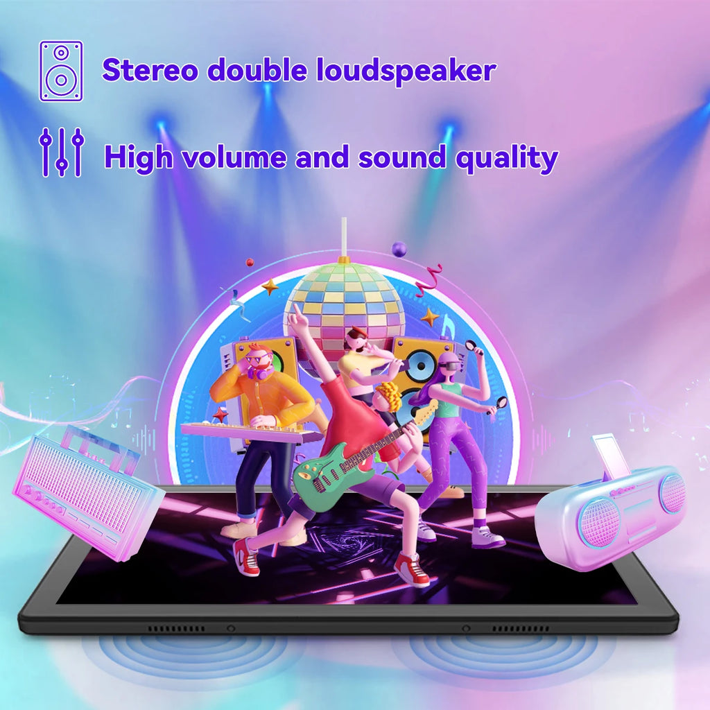 10.1 Inch Android 14 Tablet 12GB RAM 64GB ROM Face Unlock IPS HD Screen with Protective Case Stylus Keyboard Mouse Headphones