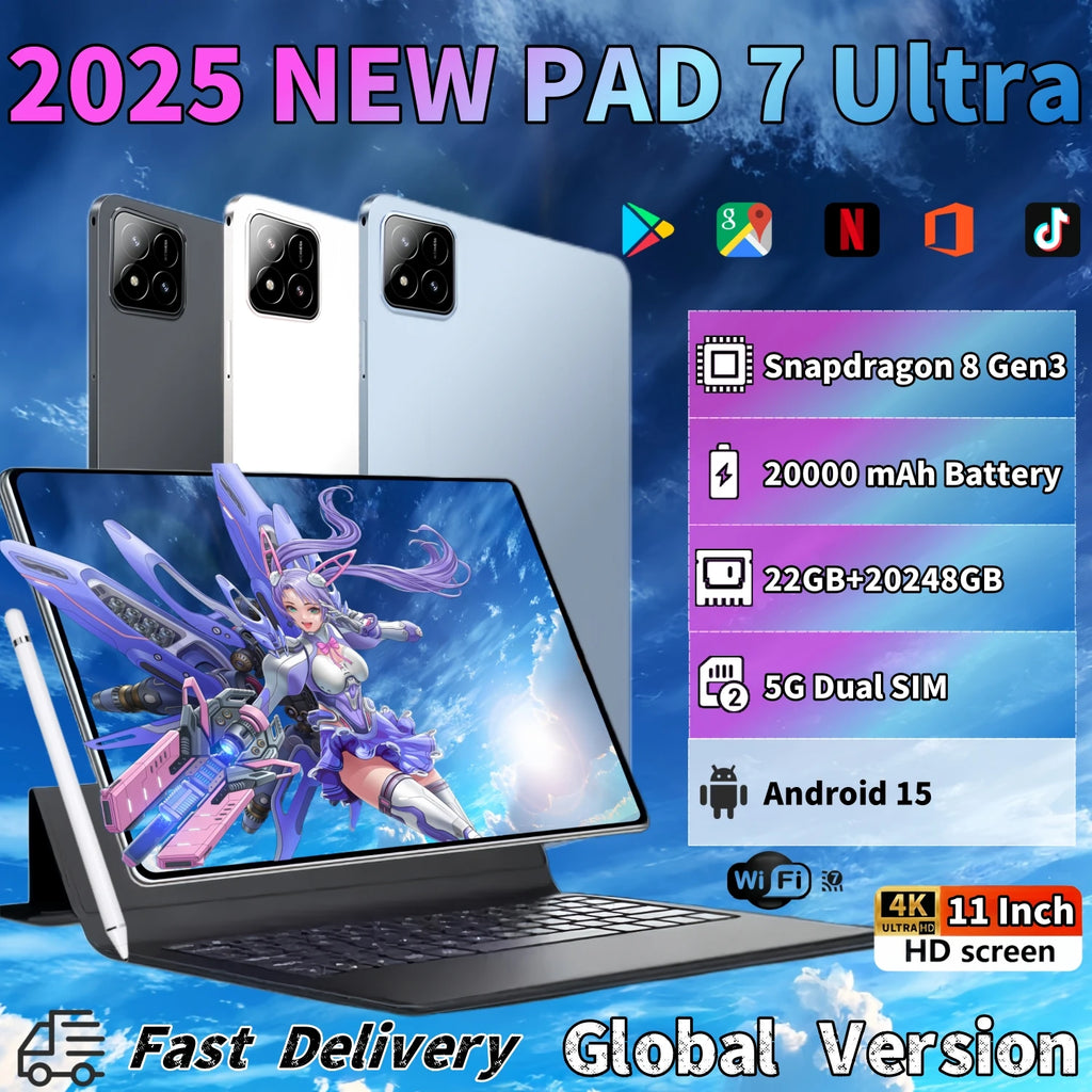 2025 Original Global version PAD 7S Ultra Snapdragon 8GEN3 Android 15 Tablet 11 Inch HD 2 GB+2 TB 20000 mAh 5G Dual SIM Wifi Tables PC