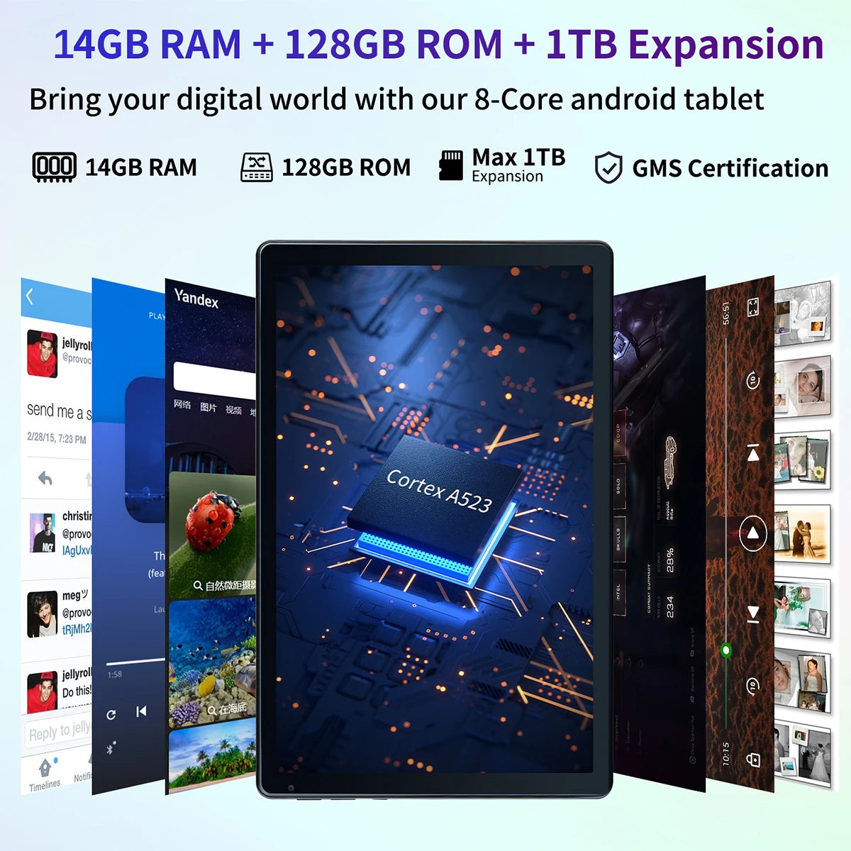 10 Inch Tablet Android 14 16GB RAM 128GB ROM 1TB Expand Octa-Core Widevine L1 With Stylus Keyboard Mouse for Work, Leran