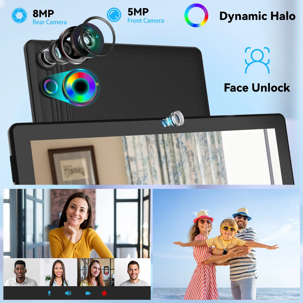 10.1 Inch Android 14 Tablet 12GB RAM 64GB ROM Face Unlock IPS HD Screen with Protective Case Stylus Keyboard Mouse Headphones