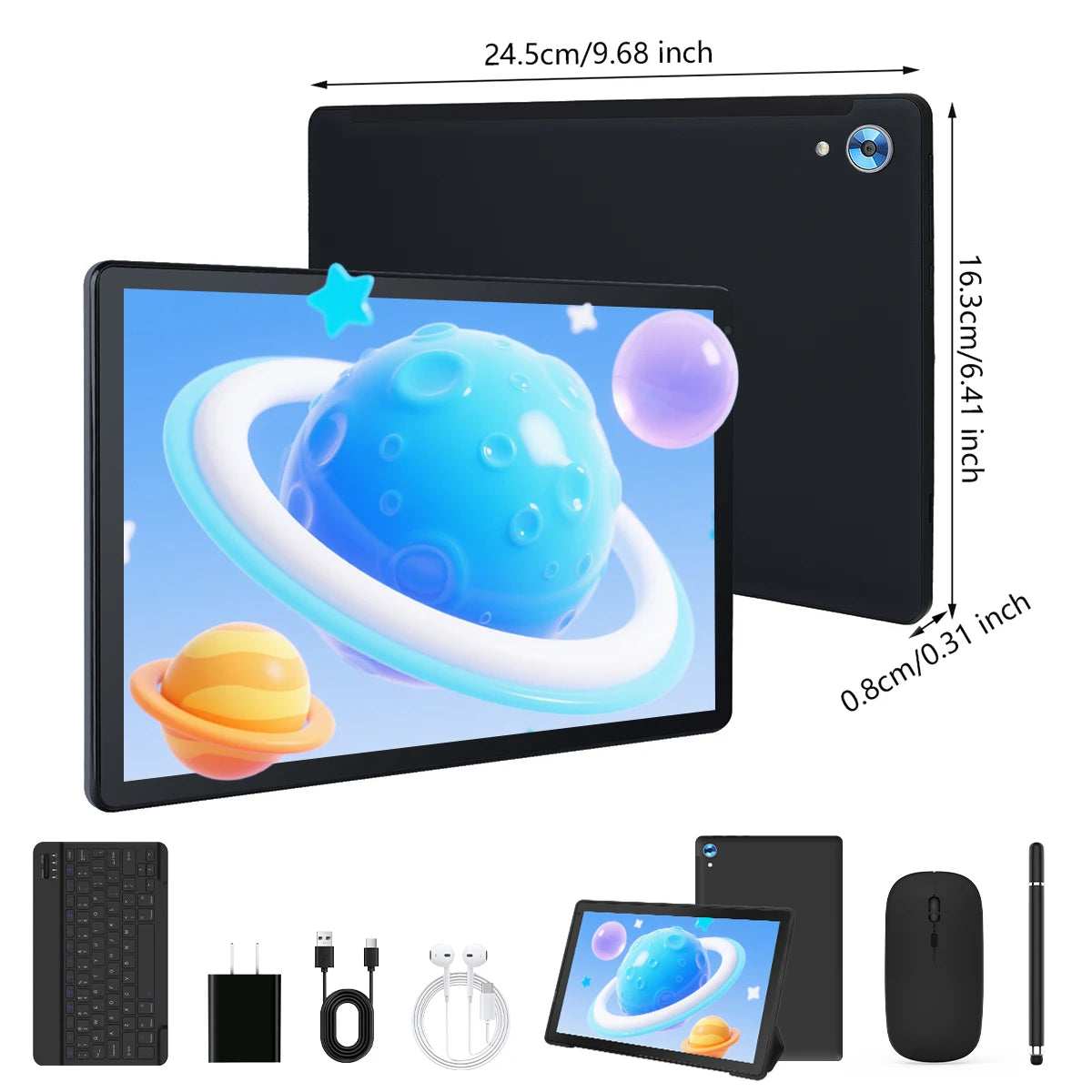 10 Inch Tablet Android 14 16GB RAM 128GB ROM 1TB Expand Octa-Core Widevine L1 With Stylus Keyboard Mouse for Work, Leran