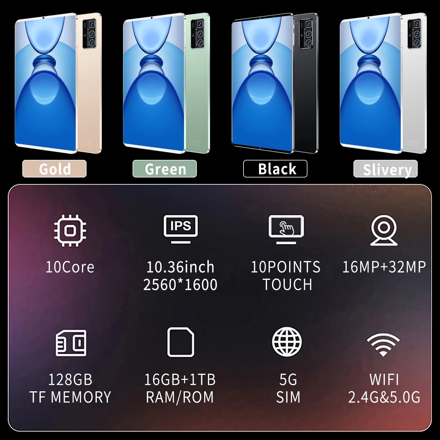 2025 New 5G Dual SIM Card Tablet Type-C Android 13.0  16GB RAM 1TB ROM  MTK6797 10.36-inch Tablet PC Dual Cameras  WiFi