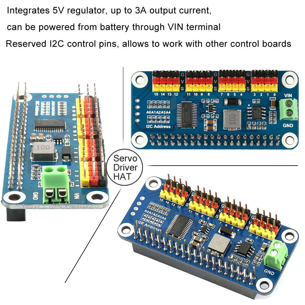 16-Channel PWM Servo Motor Driver Controller HAT for RasPi RPI Raspberry Pi Zero 2 W 3 4 5 Breakout Shield Expansion Board
