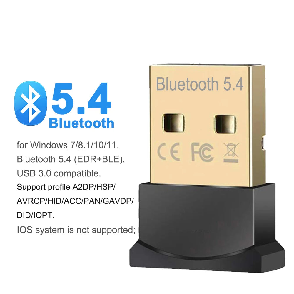 150M Bluetooth 5.4 Adapter USB Bluetooth Dongle Driver Free for Windows 11/10/8.1 Mouse Keyboard Audio Receiver Transmitter