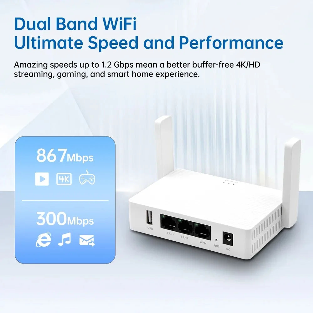1200Mbps WiFi Repeater AC1200 WiFi Extender Amplifier 2.4G/5GHz Wi-Fi Signal Booster Long Range Network Access Point For Home
