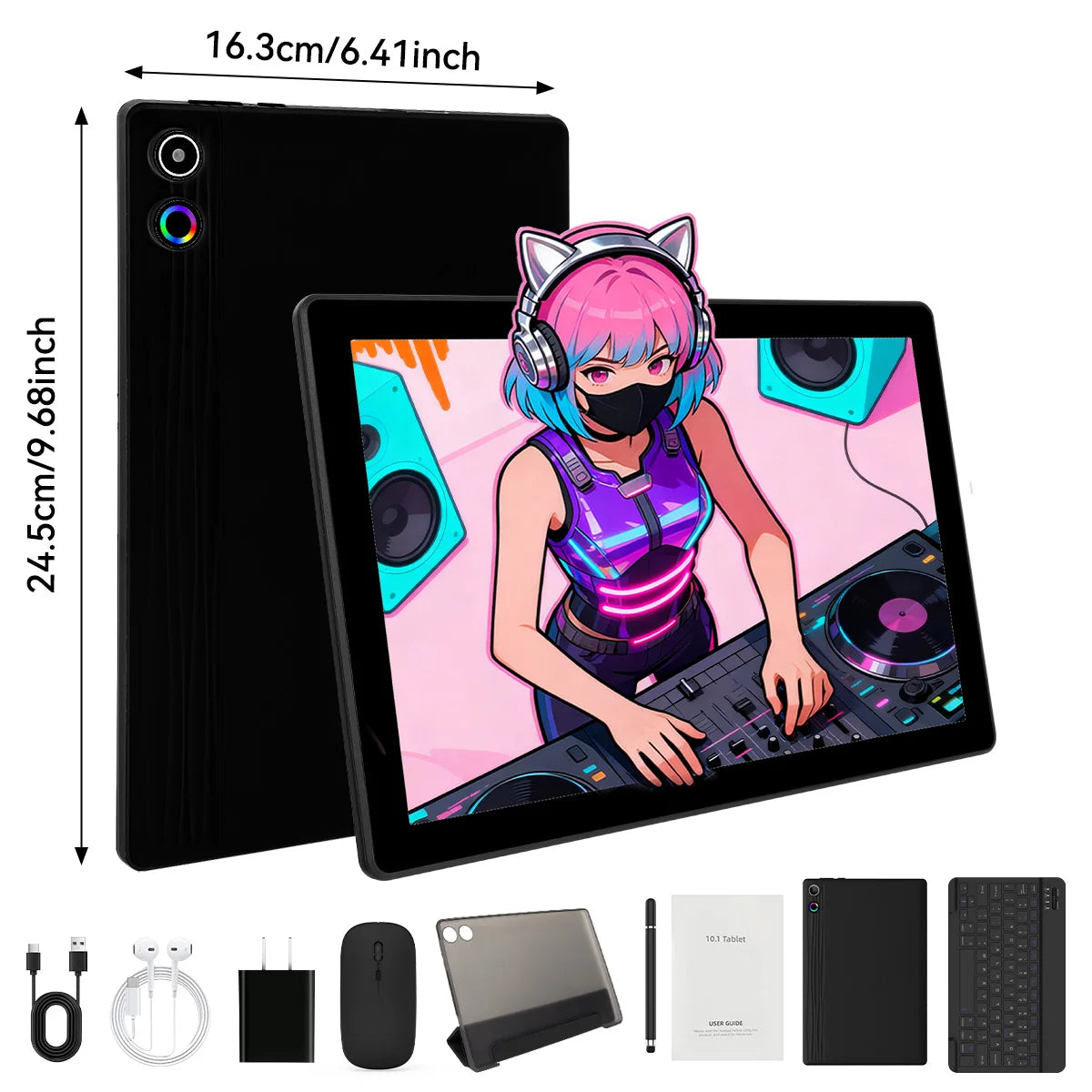 10Inch Tablet Android14 12GB RAM 64GB ROM Octa Core WiFi Dual Camera with Stylus Keyboard Mouse Headphones Case Computer PAD Set
