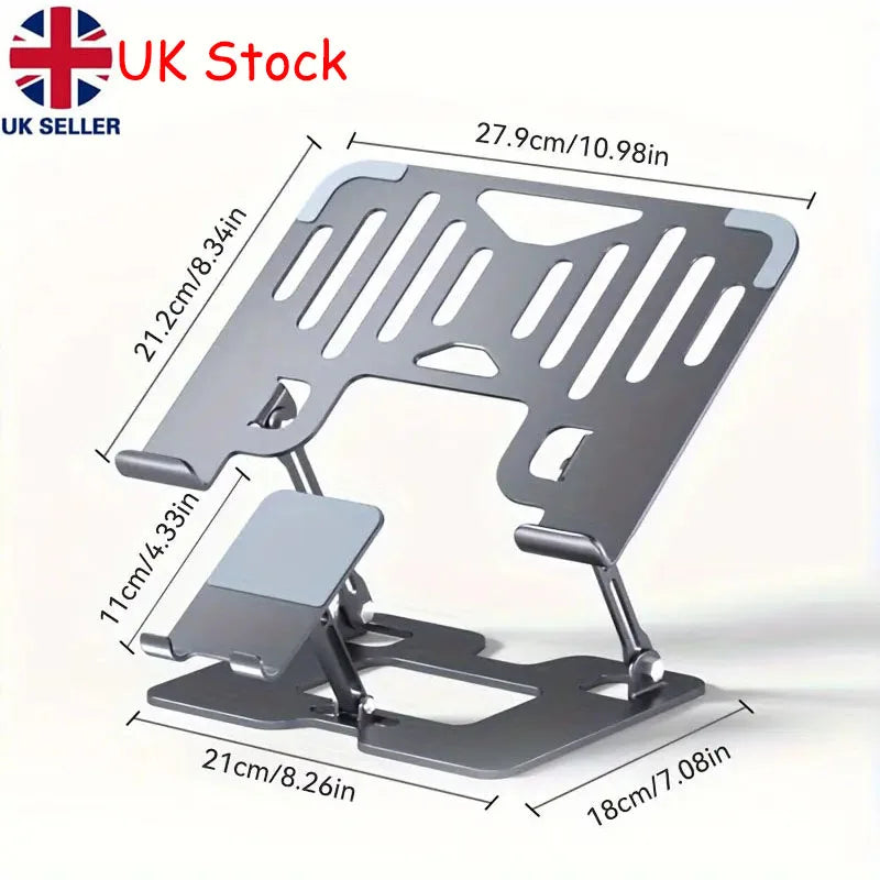 2 In 1 Laptop Stand, With Phone Holder, Adjustable Steel Laptop Stand For Desk, Ergonomic Foldable Portable Desktop Laptoprise