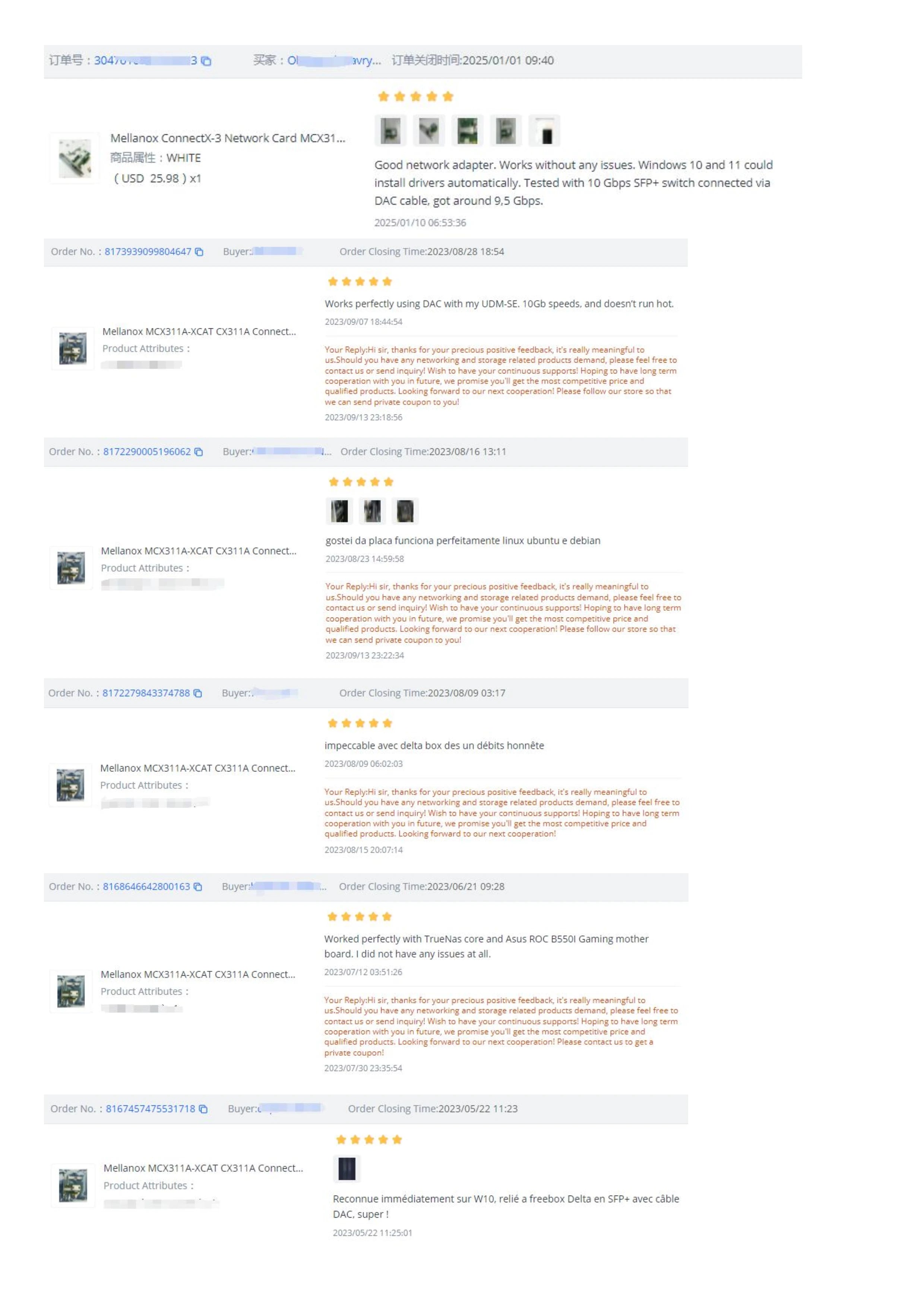 10G Ethernet PCIe NIC Mellanox ConnectX-3 MCX311A-XCAT CX311A EN 10G Ethernet 10GbE SFP+ PCIe NIC Adapter