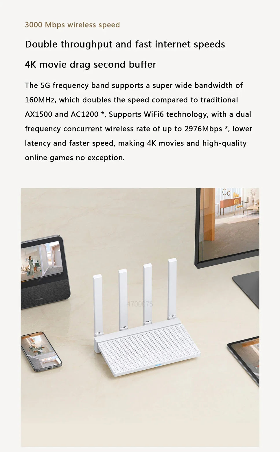 2024 NEW Original Xiaomi AX3000T Router 2.4GHz 5GHz 1.3GHz CPU 2X2 160MHz WAN LAN LED NFC Connection for Home Office Games Mi