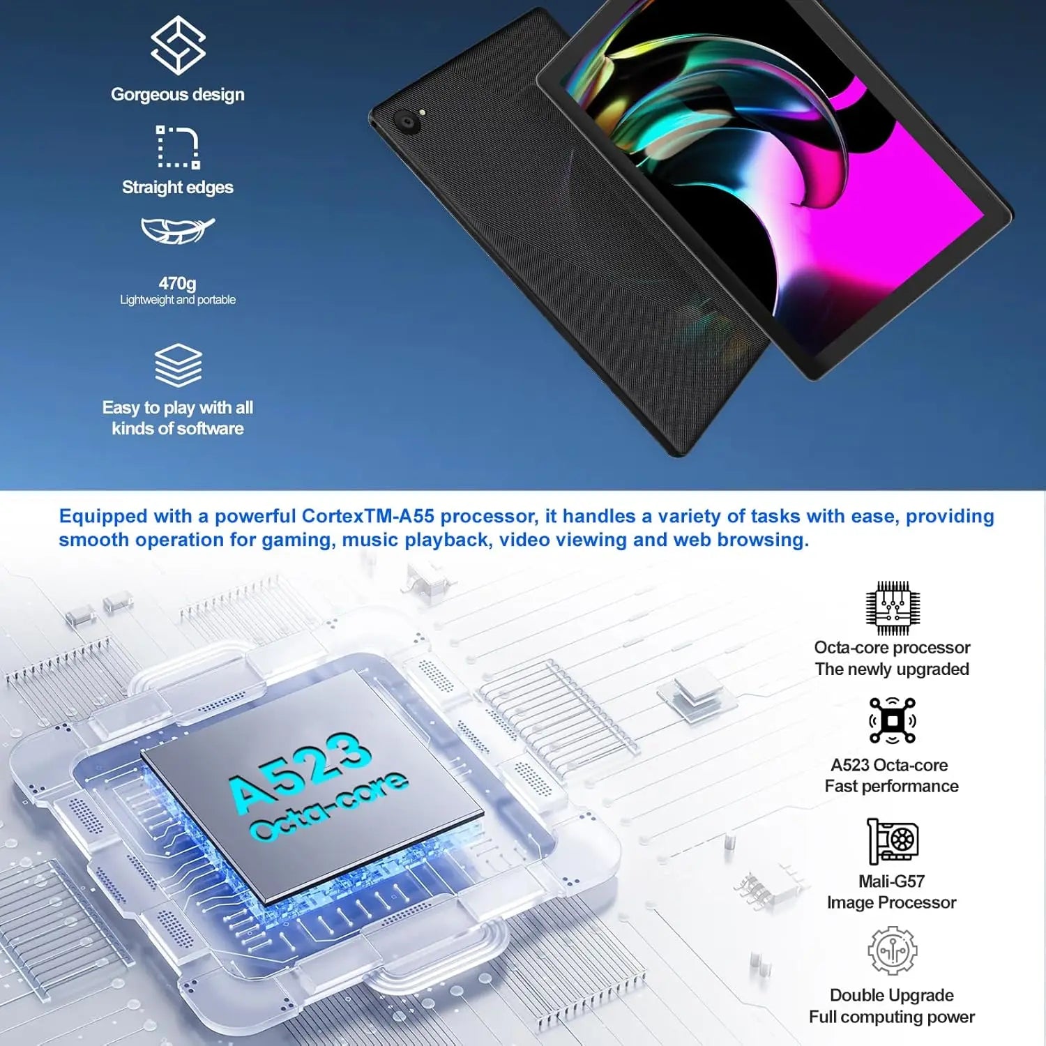 10.1 Inch Android 14 Tablet 8GB RAM+64GB ROM FHD IPS 8MP+5MP 5000mAh GMS Certification Widevine L1 Facciale ID OTG 5G+2.4G WiFi6