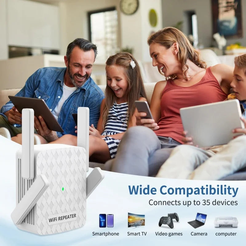 1200Mbps 5Ghz WiFi Repeater Dual Band WiFi Extender Amplifier 2.4G&5GHz Wi-Fi Signal Booster Long Range Network Interface