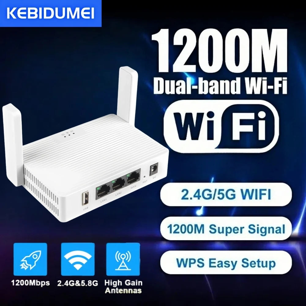1200Mbps WiFi Repeater AC1200 WiFi Extender Amplifier 2.4G/5GHz Wi-Fi Signal Booster Long Range Network Access Point For Home
