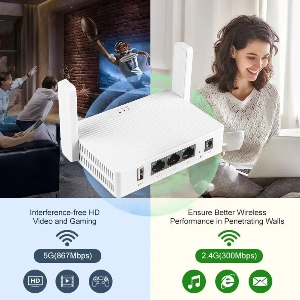 1200Mbps WiFi Repeater AC1200 WiFi Extender Amplifier 2.4G/5GHz Wi-Fi Signal Booster Long Range Network Access Point For Home