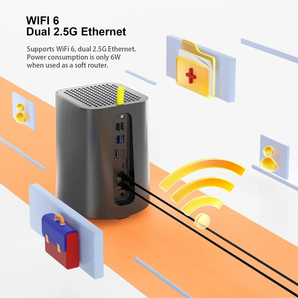 2-Bay NAS AMD Ryzen 7 5825U Mini PC Intel N150 2x i226-V 2x2.5G RJ45 Firewall  Server Network Storage Private Cloud Windows 11