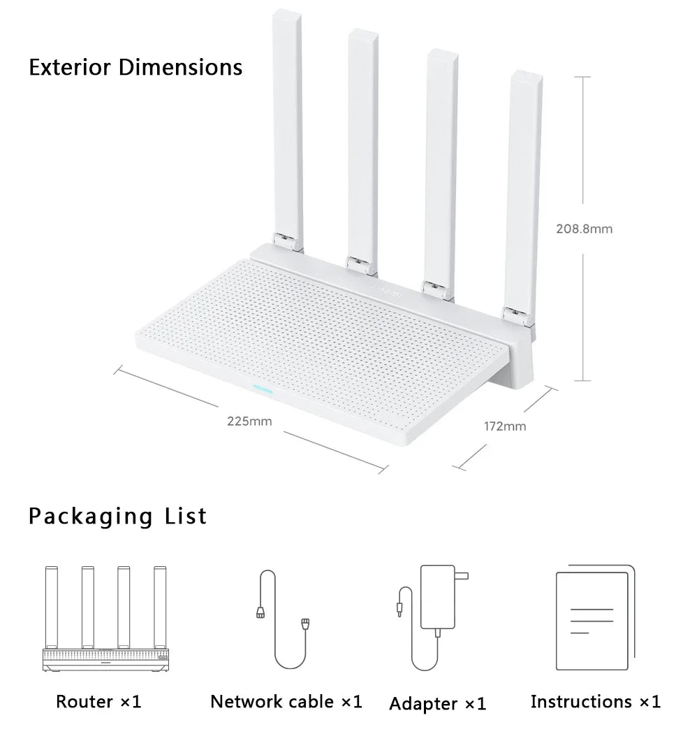 2024 NEW Original Xiaomi AX3000T Router 2.4GHz 5GHz 1.3GHz CPU 2X2 160MHz WAN LAN LED NFC Connection for Home Office Games Mi