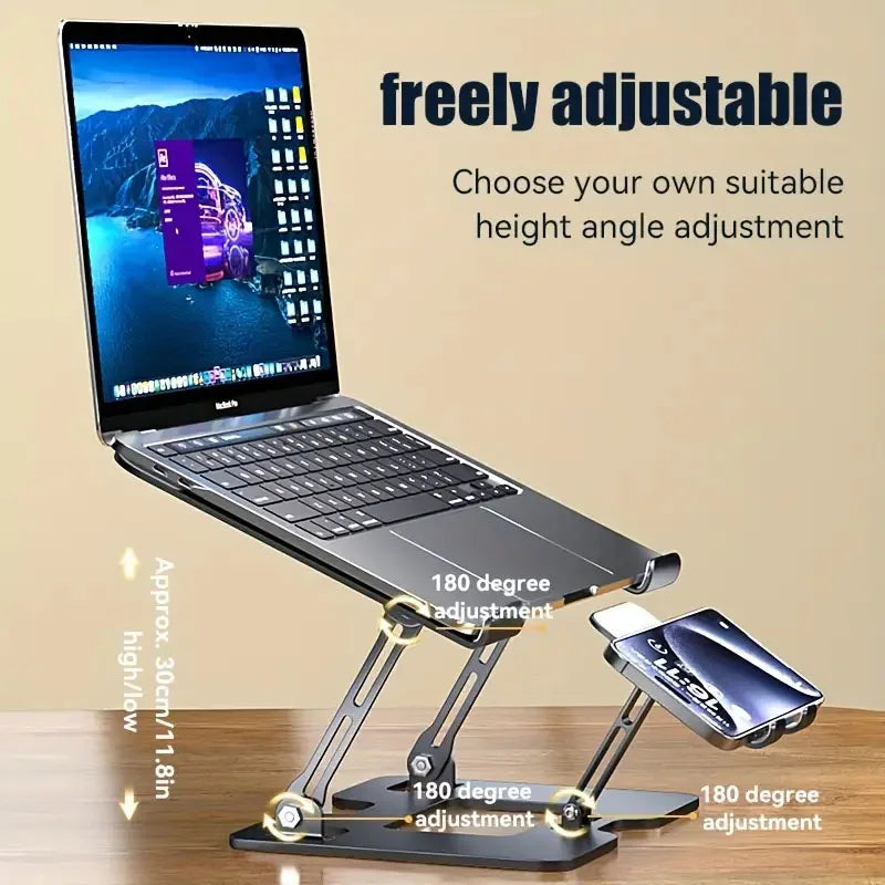 2 In 1 Laptop Stand, With Phone Holder, Adjustable Steel Laptop Stand For Desk, Ergonomic Foldable Portable Desktop Laptoprise