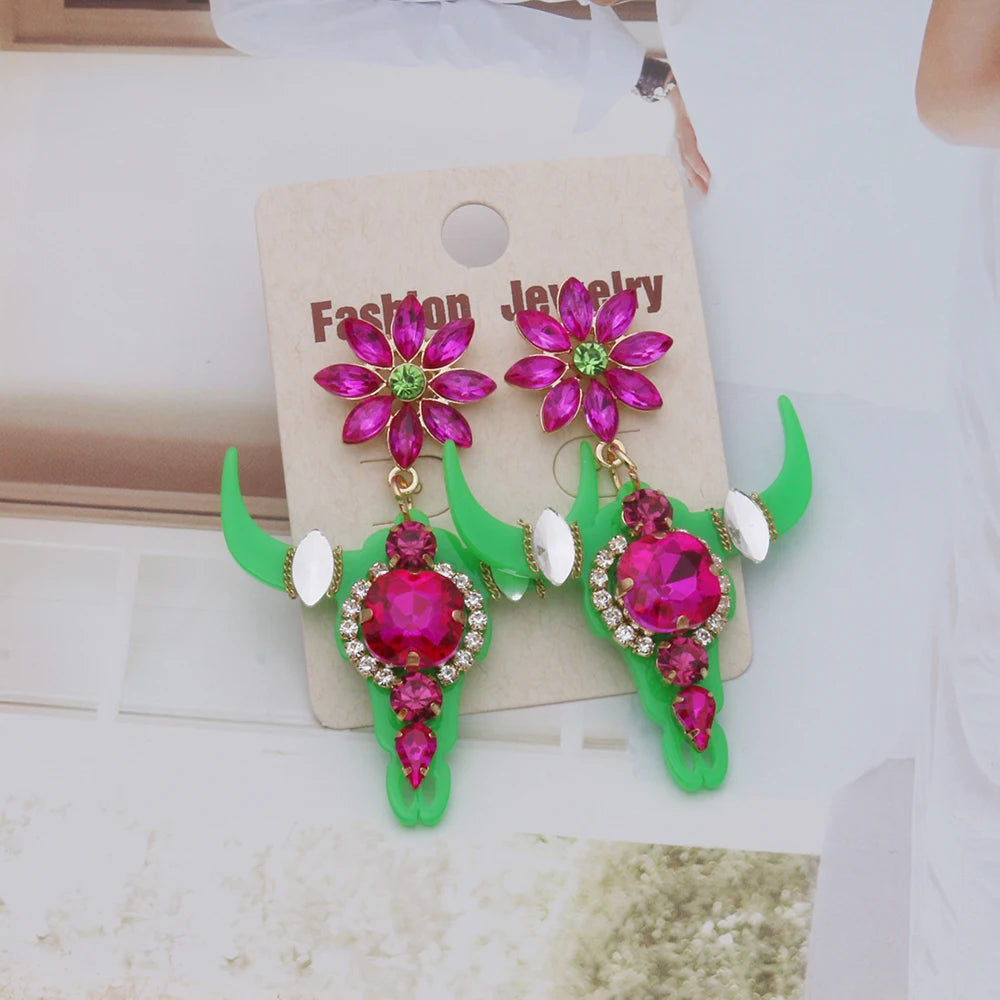 NeeFuWoFu New Gothic Bullhead Hanging Earrings Valentine's Day Thanksgiving Gift Brinco Ear Oorbellen Christmas