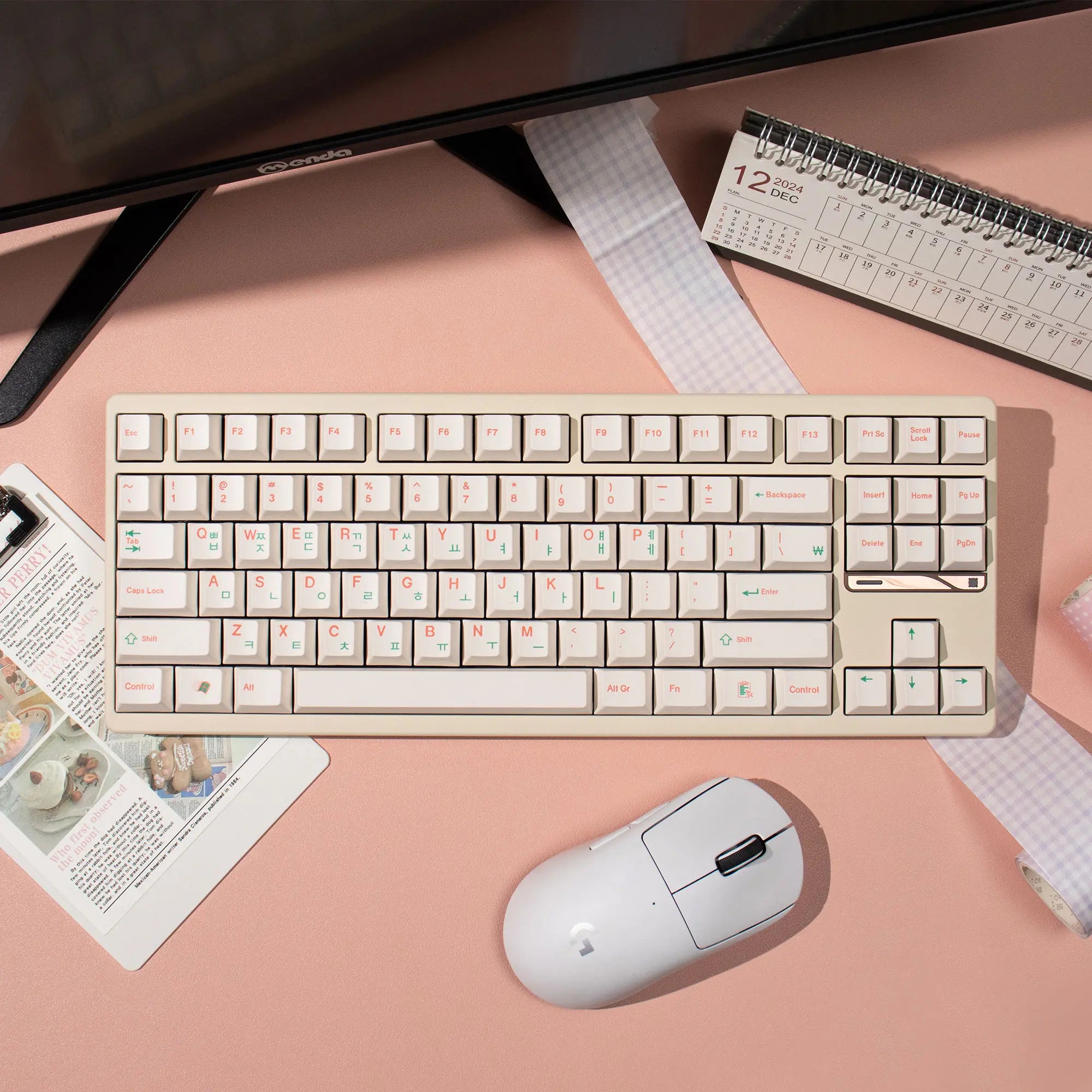 144 Keys PBT Keycaps Cherry Profile Dye-Sublimated Keycap Set Red Green Font Korea English keycaps for Mechanical Keyboard Kit