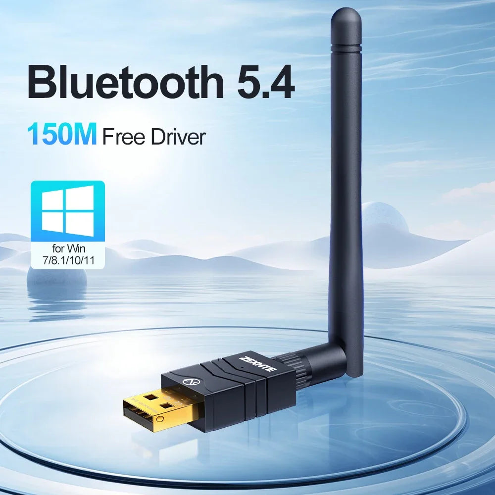 150M Bluetooth 5.4 Adapter USB Bluetooth Dongle Driver Free for Windows 11/10/8.1 Mouse Keyboard Audio Receiver Transmitter