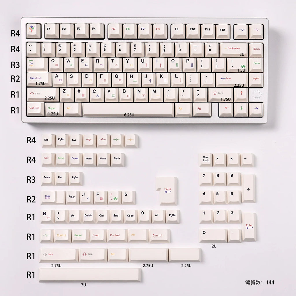 144 Keys Korean Roots PBT Cherry Keycaps Dye-Sublimated Keycap Set For Mx Cherry Switch Mechanical Keyboard 61/64/87/96/104