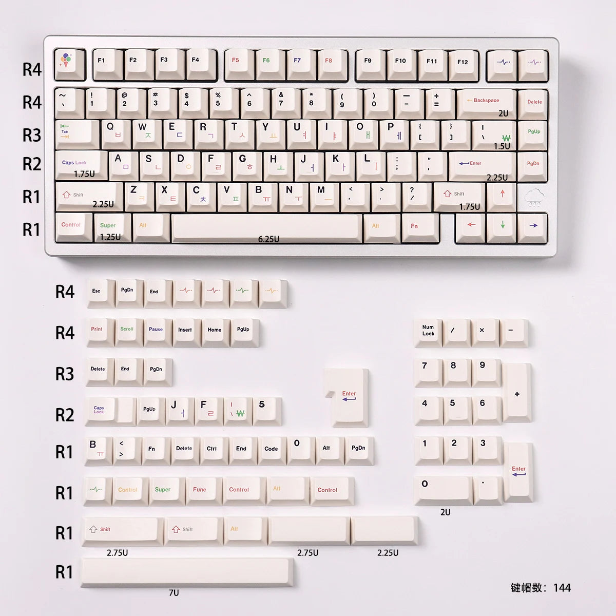 144 Keys Korean Roots PBT Cherry Keycaps Dye-Sublimated Keycap Set For Mx Cherry Switch Mechanical Keyboard 61/64/87/96/104