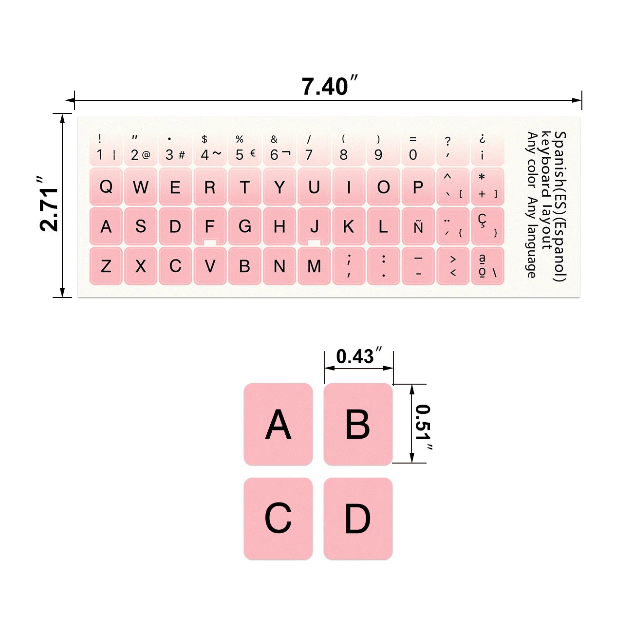 2pcs HRH Spanish keyboard sitickers, Universal Keyboard Letters Replacement Sticker for Computer Laptop Notebook