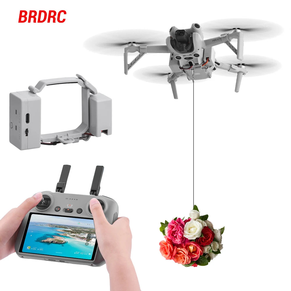 BRDRC Airdrop System for DJI Mini 4 Pro Drone Remote Thrower Casting Fish Bait/Giving Gifts/Emergency Rescue Drone Accessories