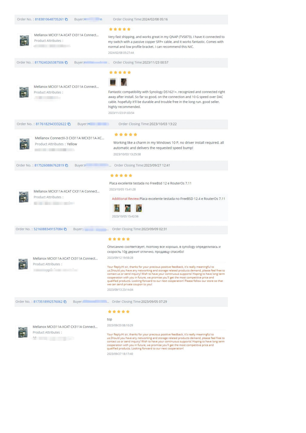 10G Ethernet PCIe NIC Mellanox ConnectX-3 MCX311A-XCAT CX311A EN 10G Ethernet 10GbE SFP+ PCIe NIC Adapter