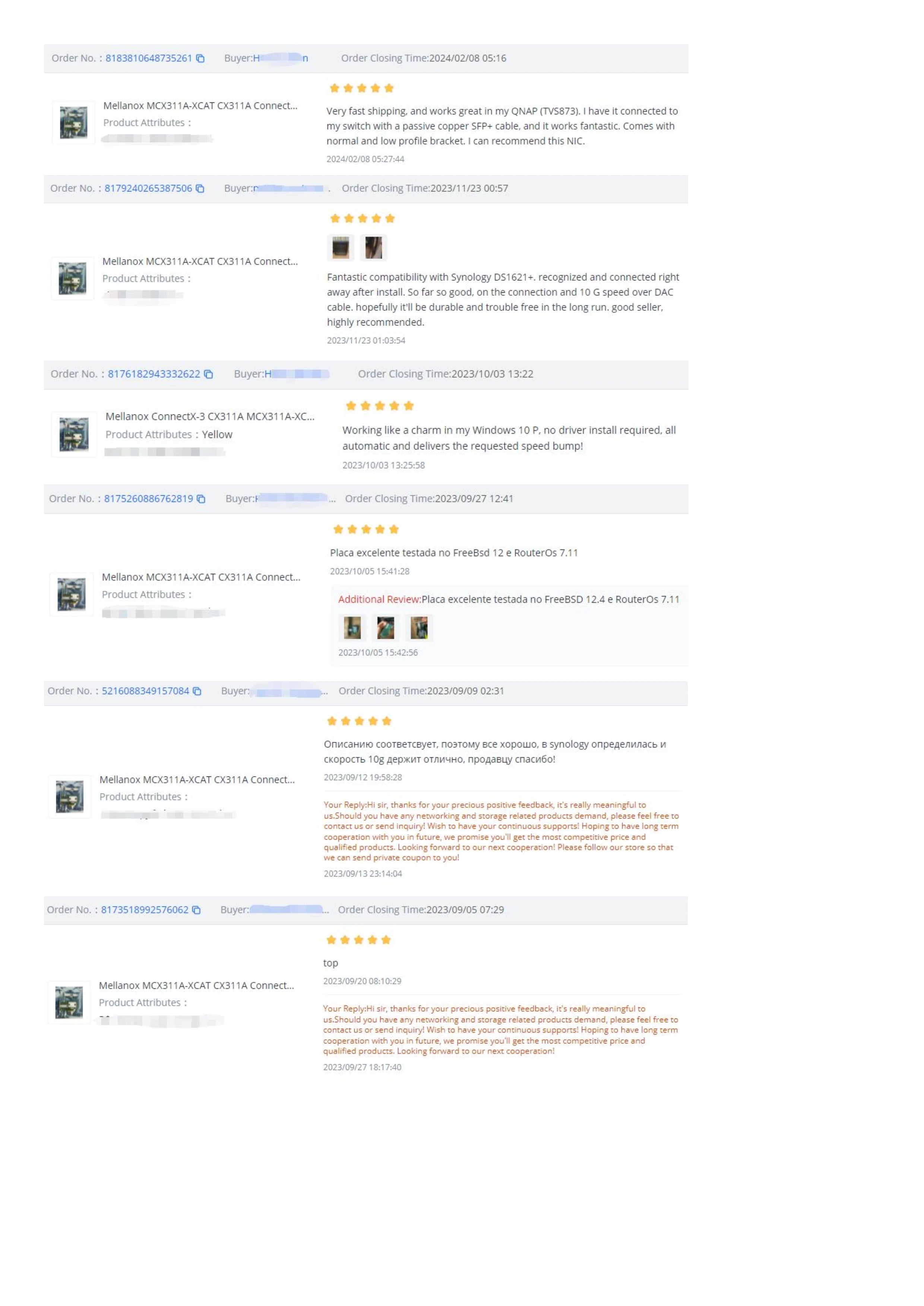 10G Ethernet PCIe NIC Mellanox ConnectX-3 MCX311A-XCAT CX311A EN 10G Ethernet 10GbE SFP+ PCIe NIC Adapter