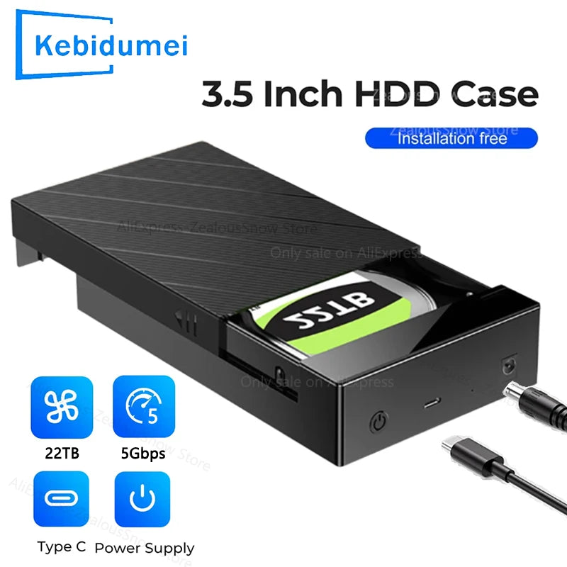 2.5/3.5 inch Hard Disk Enclosure SATA To Type C Hard Drive Case Adapter Support 22TB Up To 5Gbps External HDD Box for PC Laptop