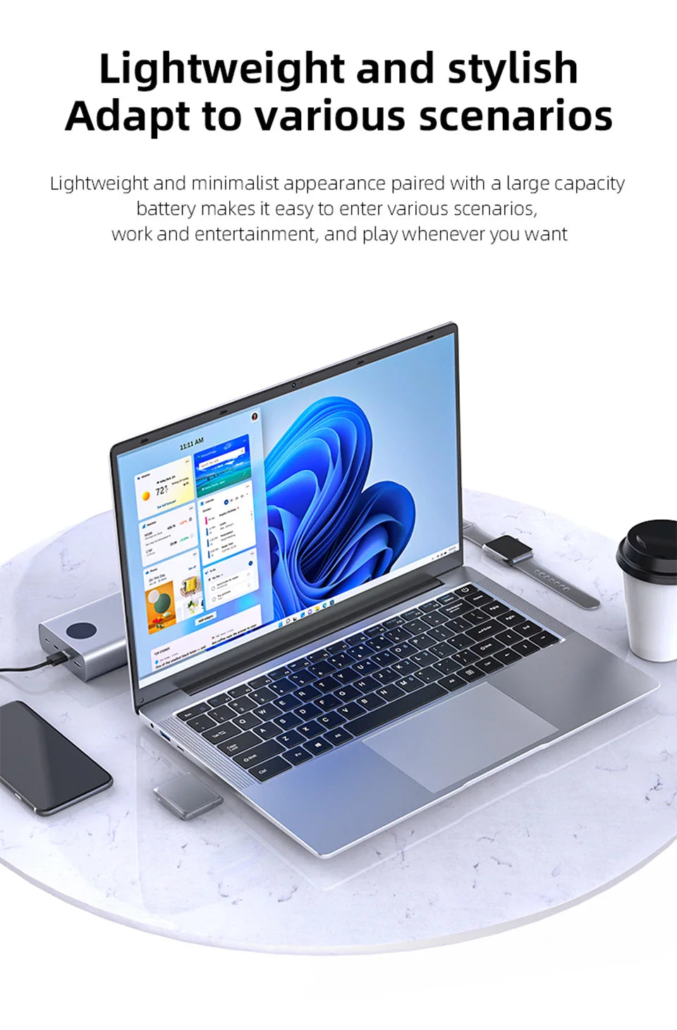 14.1" Ultra Slim Windows 11 Pro Laptop Computer intel Atom A3950 12GB RAM 1TB 2TB SSD Notebook PC 1080P HD Office Study Laptops