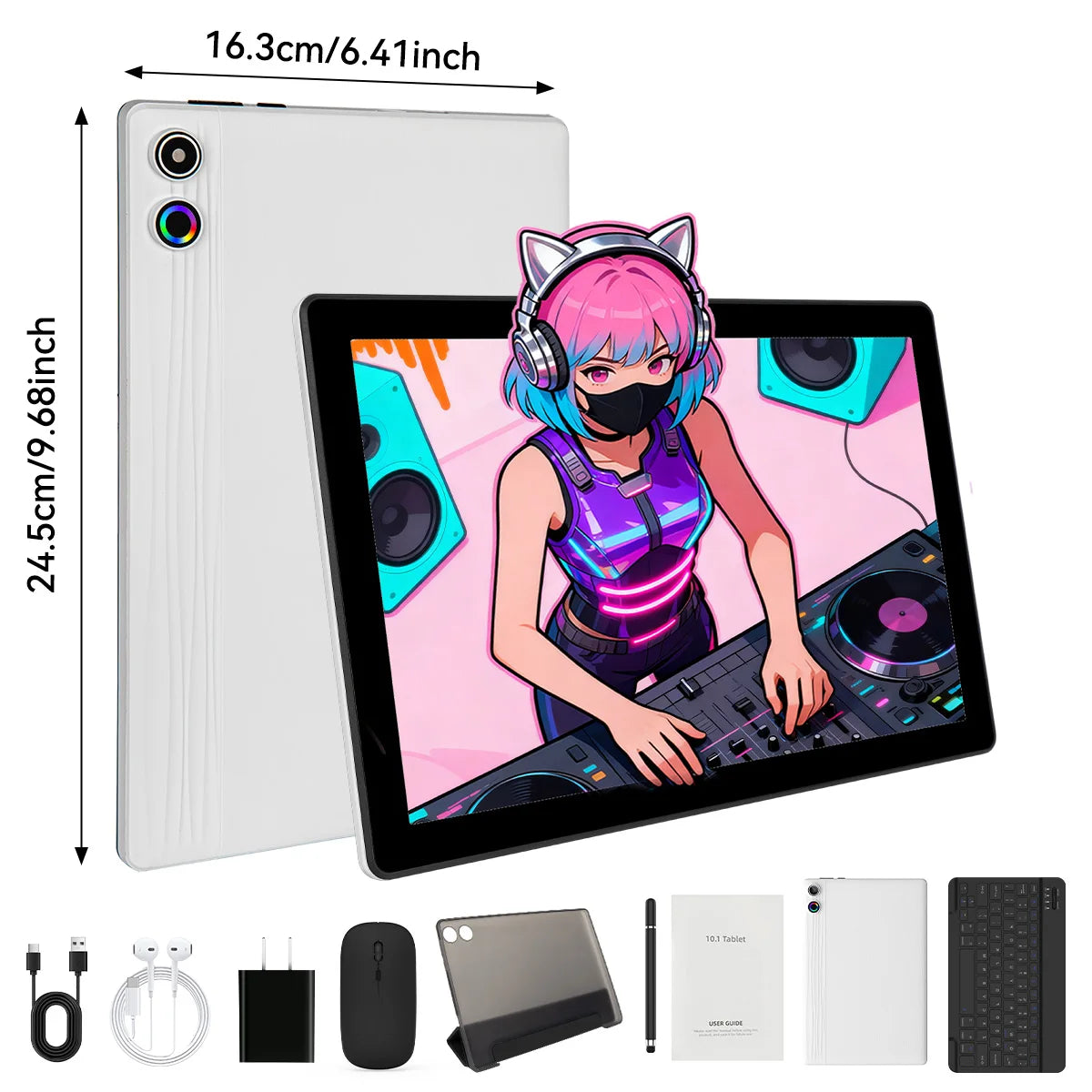 10Inch Tablet Android14 12GB RAM 64GB ROM Octa Core WiFi Dual Camera with Stylus Keyboard Mouse Headphones Case Computer PAD Set