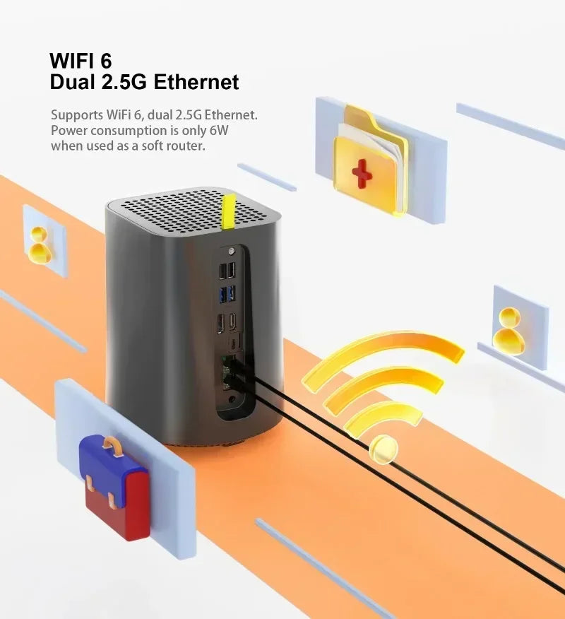 2-Bay NAS AMD Ryzen 7 5825U Mini PC Intel N150 2x i226-V 2x2.5G RJ45 Firewall  Server Network Storage Private Cloud Windows 11