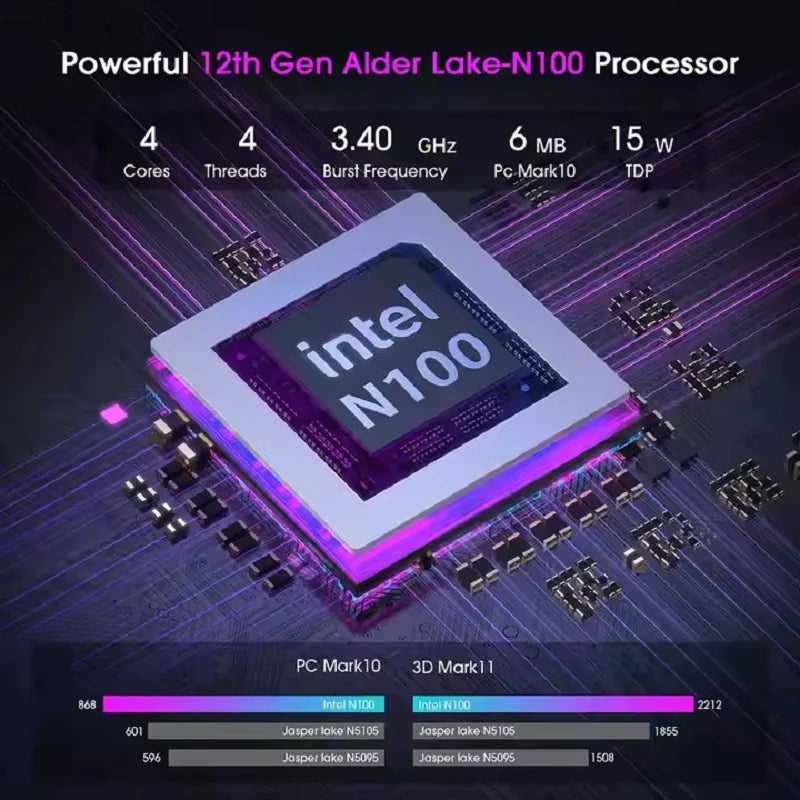 Intel 12th Gen Alder Lake N150 Mini PC M.2 NVMe SSD Mini Computer Gaming Computer LCD Screen Vertical Mini Tower
