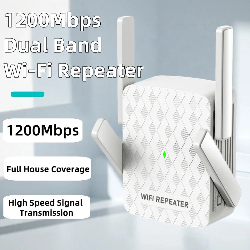 1200Mbps 5Ghz WiFi Repeater Dual Band WiFi Extender Amplifier 2.4G&5GHz Wi-Fi Signal Booster Long Range Network Interface