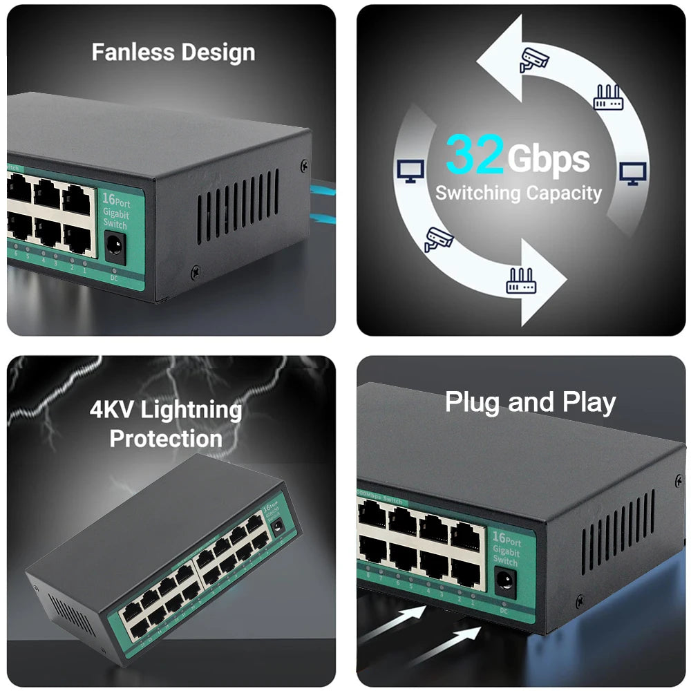 16-port Gigabit Ethernet switch 10/100/1000Mbps network switch