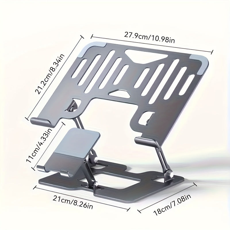 2 In 1 Laptop Stand, With Phone Holder, Adjustable Steel Laptop Stand For Desk, Ergonomic Foldable Portable Desktop Laptoprise